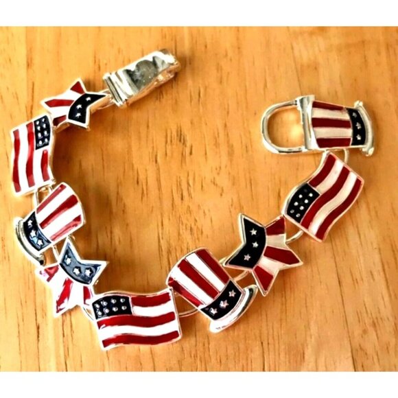 Patriotic Bracelet American Flag Uncle Sam Hat Stars Magnetic Closure July 4 New - Picture 13 of 14